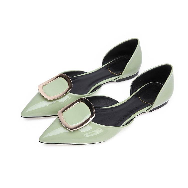 Women's Pointed Toe Square Buckle Flat Shoes - Mubimart