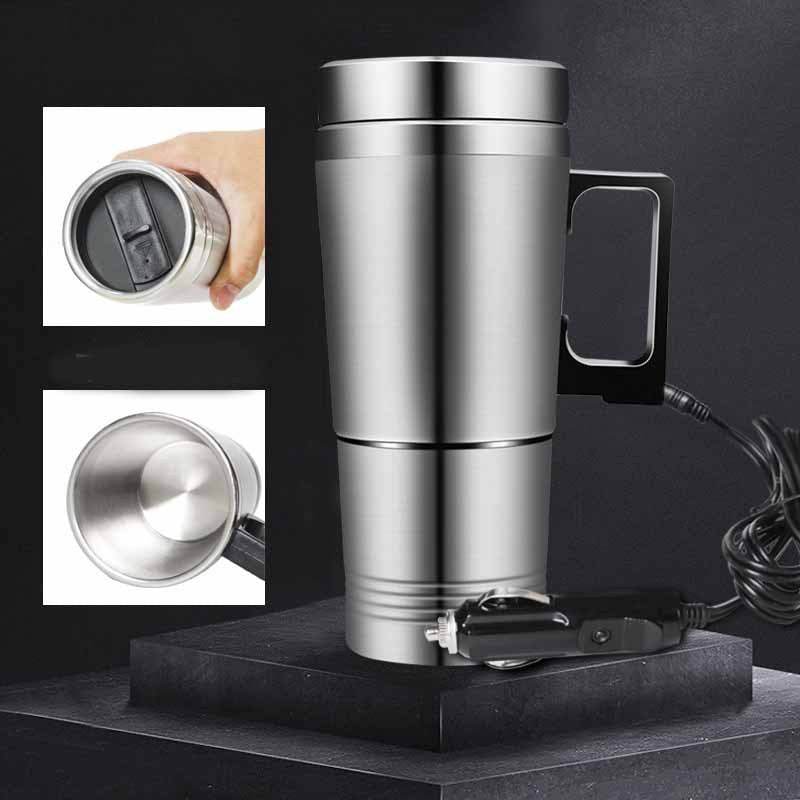 Stainless Steel Vehicle Heating Cup Heat Insulation Electric Car Kettle Camping Travel Kettle Water Coffee Thermal Mug - Mubimart