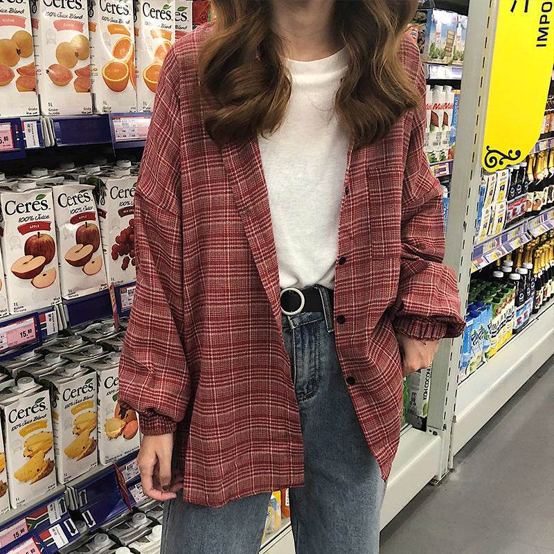 Blouses Plaid Shirt - Mubimart
