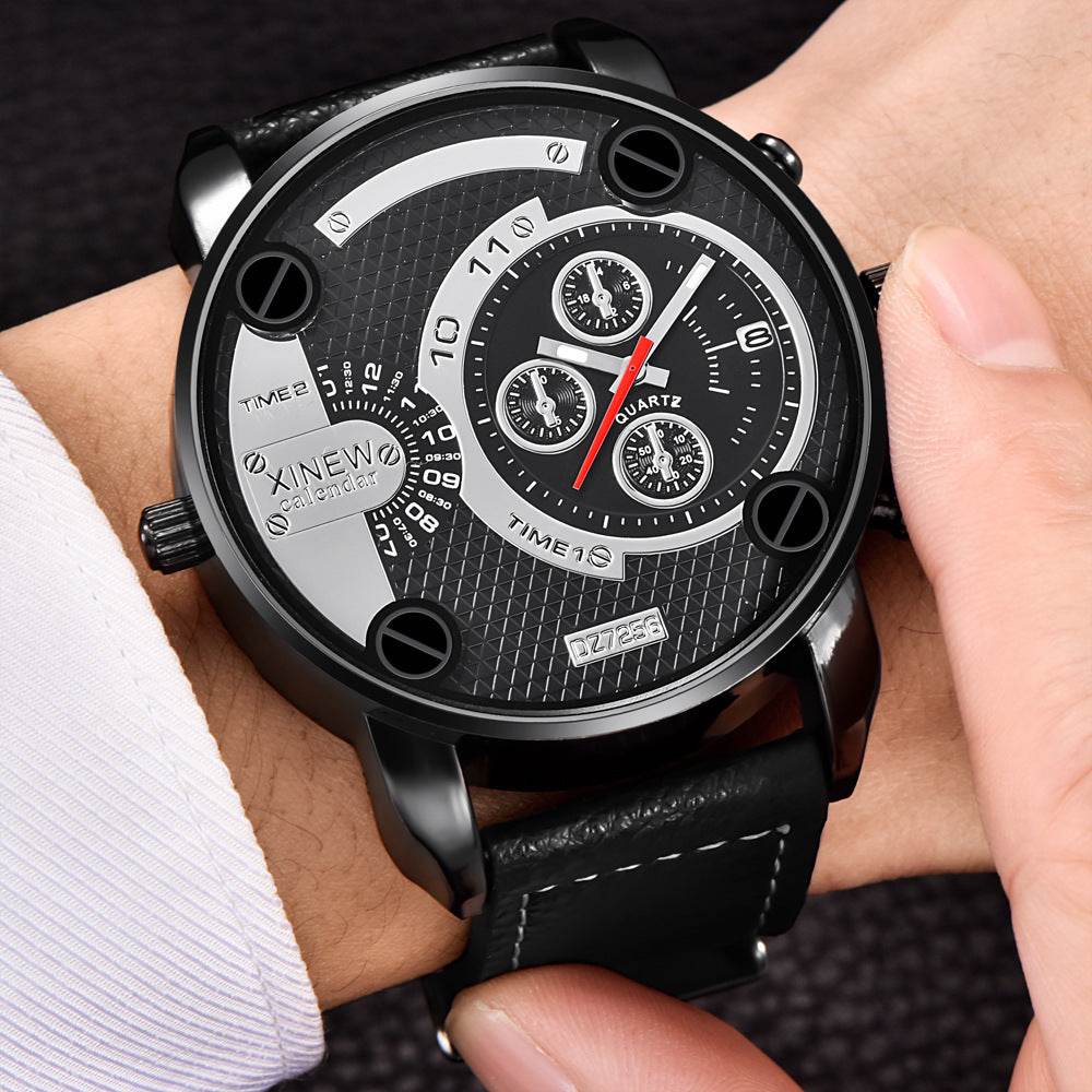 Mens Big Watches Fashion Leather Date Gifts Wristwatch - Mubimart