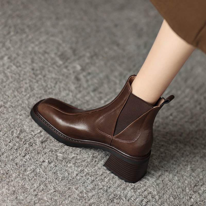 Fashionable Chunky Heel Square Toe Martin Boots - Mubimart
