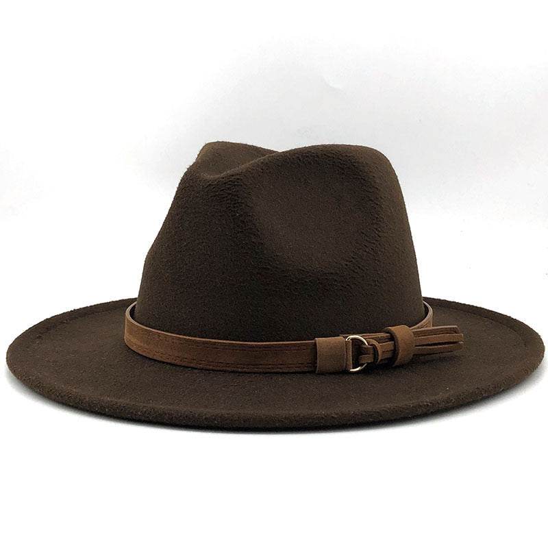 Simple Church Hat Suede Belt Woolen Hat British Style Fedora Hat Wide Brim Hat Women's Autumn And Winter Top Hat - Mubimart