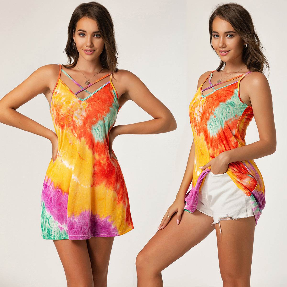 Tie-dye printed camisole top - Mubimart