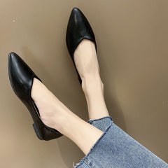 Summer New Pointed Flat Heels Black Leather Shoes Work Shoes Women's Shoes