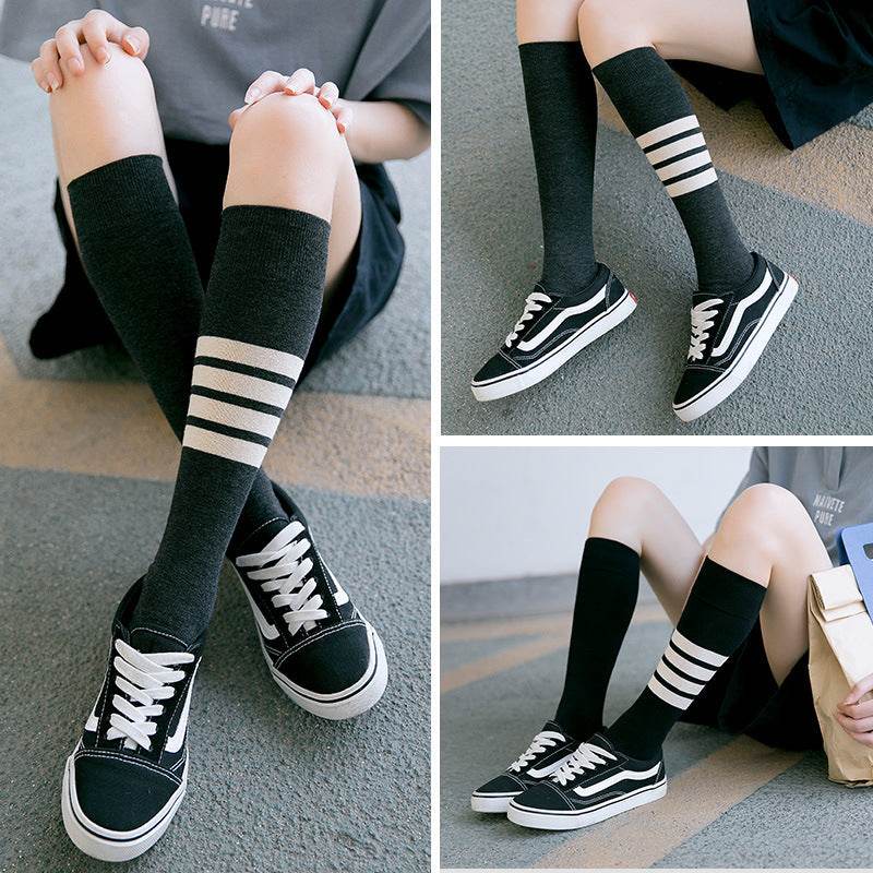 Four bars long tube knee socks - Mubimart