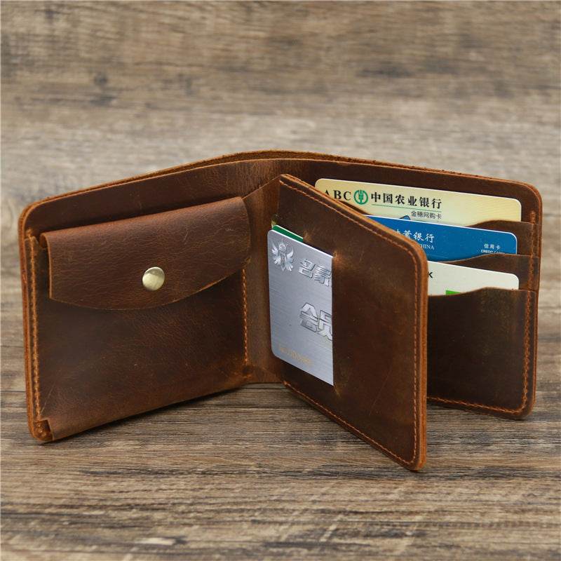 Men's Wallet Leather Wallet Retro Rough Tri-fold First Layer Cowhide - Mubimart