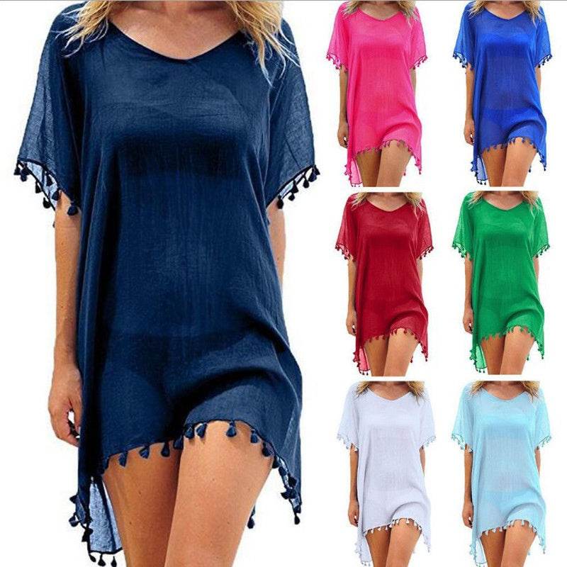Women Blouses Loose Chiffon Dress Summer Beach Tunic Cover-Up Shirt - Mubimart