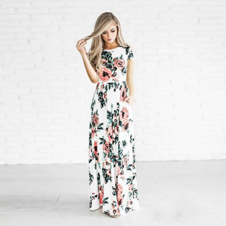 Women's Flower Printing Maxi Dress - Mubimart - Plus Size Maxi Dress 