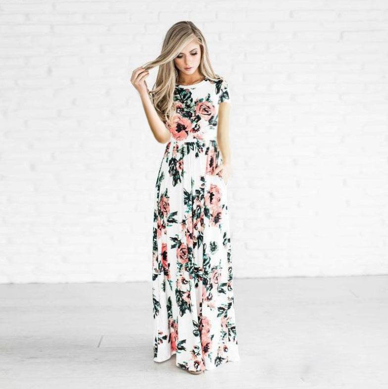 Women's Flower Printing Maxi Dress - Mubimart