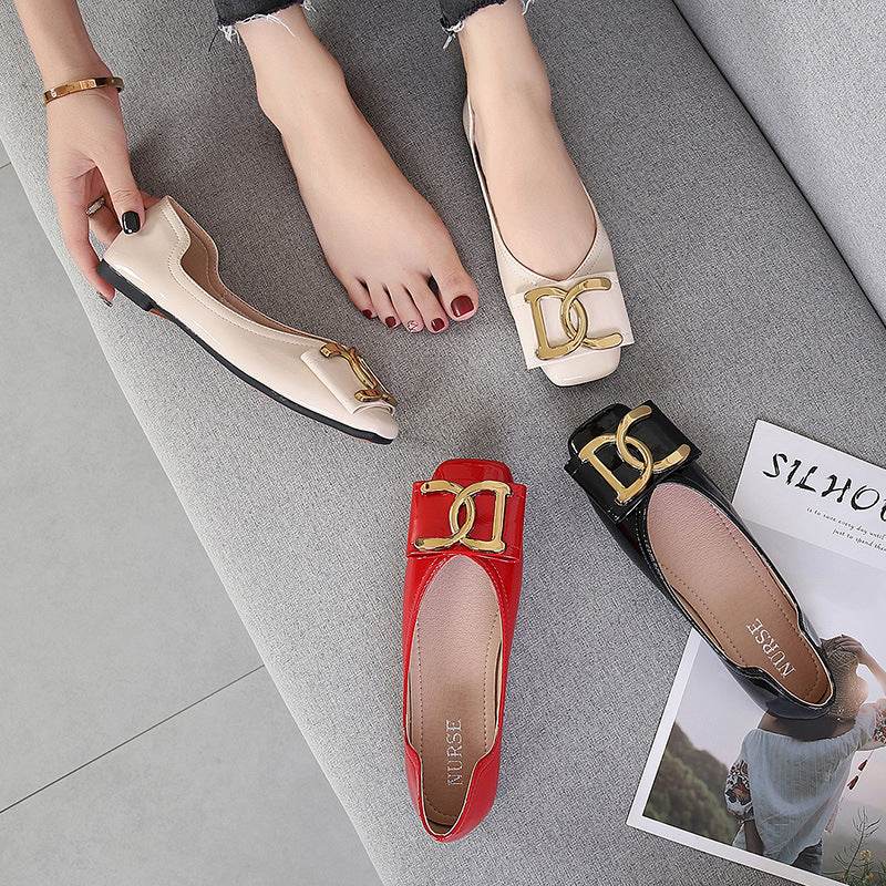 Flat Female Square Toe Low-cut Low Heel Work Casual Women's Shoes - Mubimart