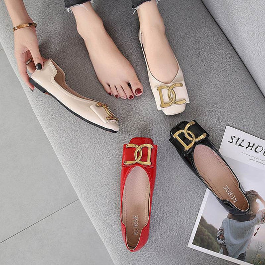 Flat Female Square Toe Low-cut Low Heel Work Casual Women's Shoes - Mubimart