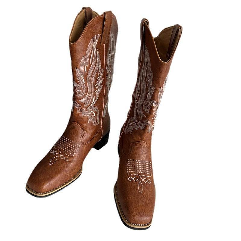 Women's Mid-calf Embroidered Martin Boots - Mubimart