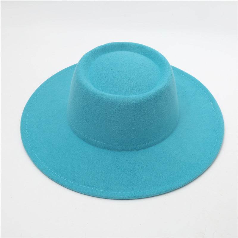 Retro Fedora 8cm Wide Brim Solid Color Concave-convex Dome Woolen Hat - Mubimart