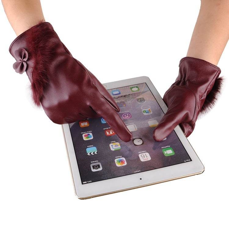 pu simulation leather plus cashmere gloves - Mubimart
