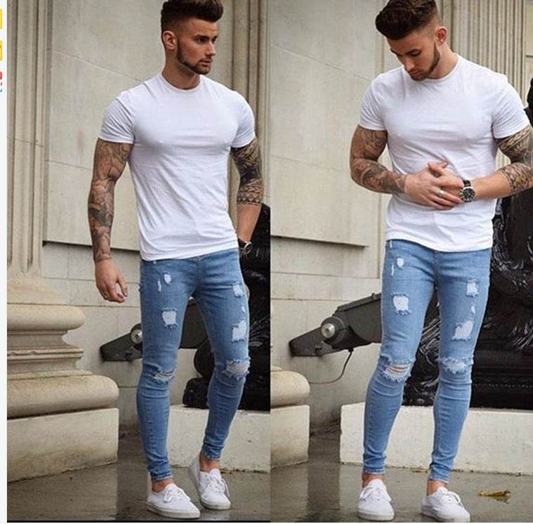 Frayed Slim-Fit Slim-Fit Jeans - Mubimart