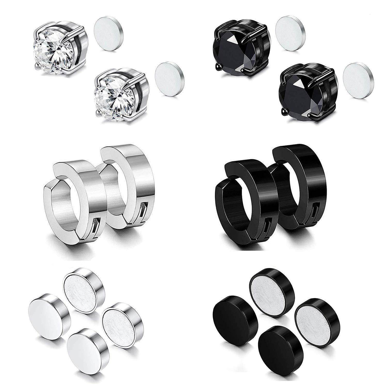Non-Pierced Cross Zircon Magnet Titanium Steel Stud Earring For Men - Mubimart