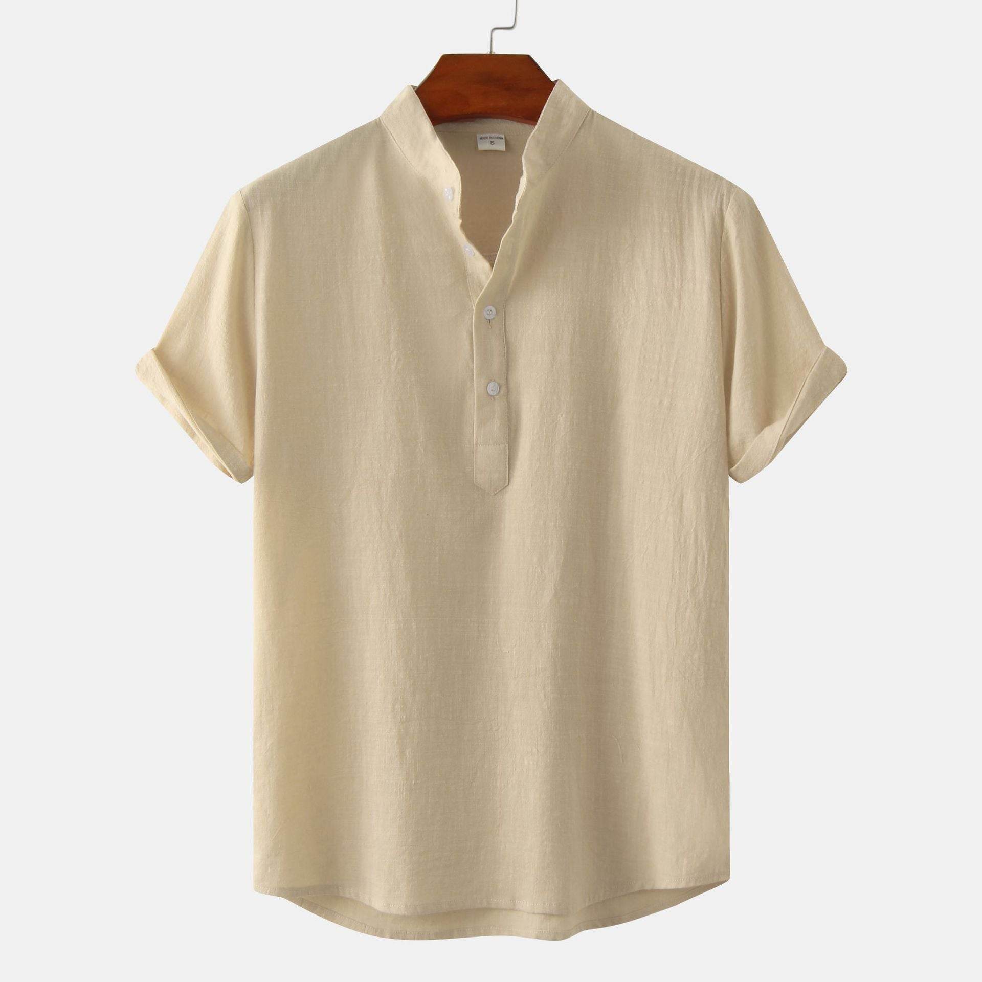Casual Solid Color Shirt Short Sleeve Shirt Beach T-Shirt Tops Summer Mens Clothing - Mubimart