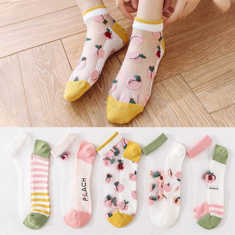 Women's Low-cut Liners Ice Silk Transparent Crystal Glass Silk Socks - Mubimart