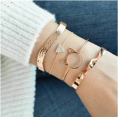 Trendy Gold Silver Crystal Leaf Moon Arrow Cat Bracelet set for Women Geometric Adjustable Bracelet Bangle Pulseiras - Mubimart