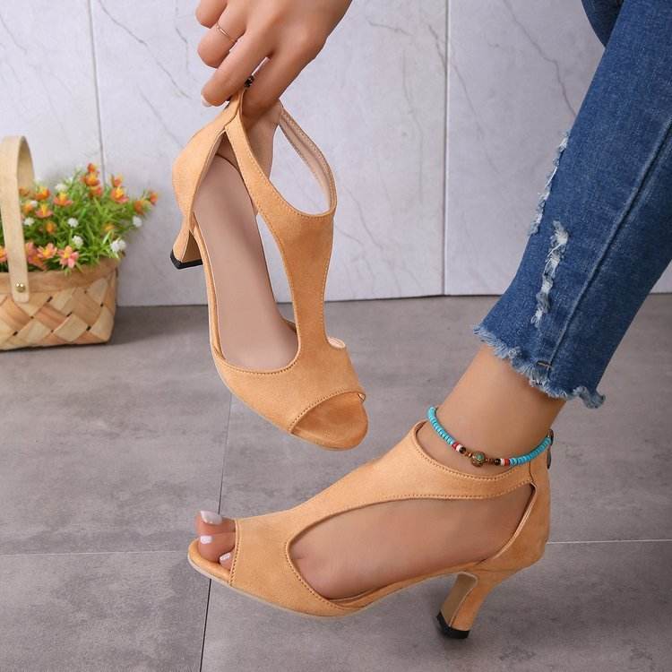 Women's Peep Toe Fashion All-match Back Zipper High Heels - Mubimart