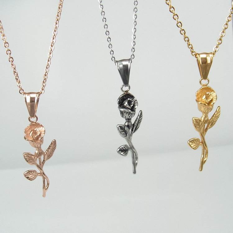 Stainless Steel Gold Roses Necklace For Men New Fashion Gold Cross Pendent With Chain Necklace Jewelry Men Necklace - Mubimart