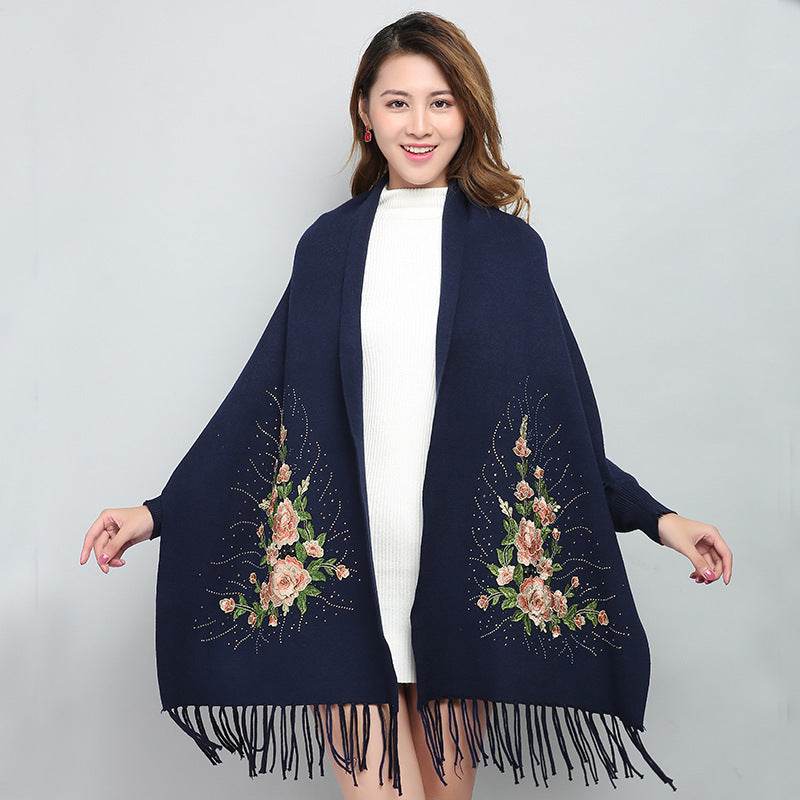 Female winter embroidered shawls with sleeves all-match - Mubimart