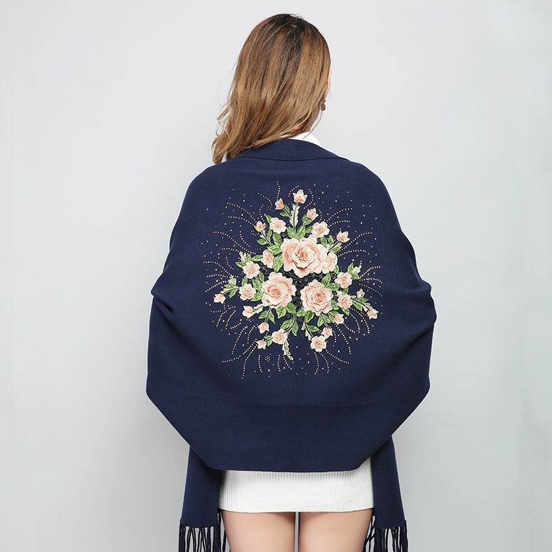 Female winter embroidered shawls with sleeves all-match - Mubimart