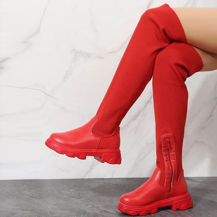 Socks Boots Female Knitted Platform Over-the-knee Boots - Mubimart