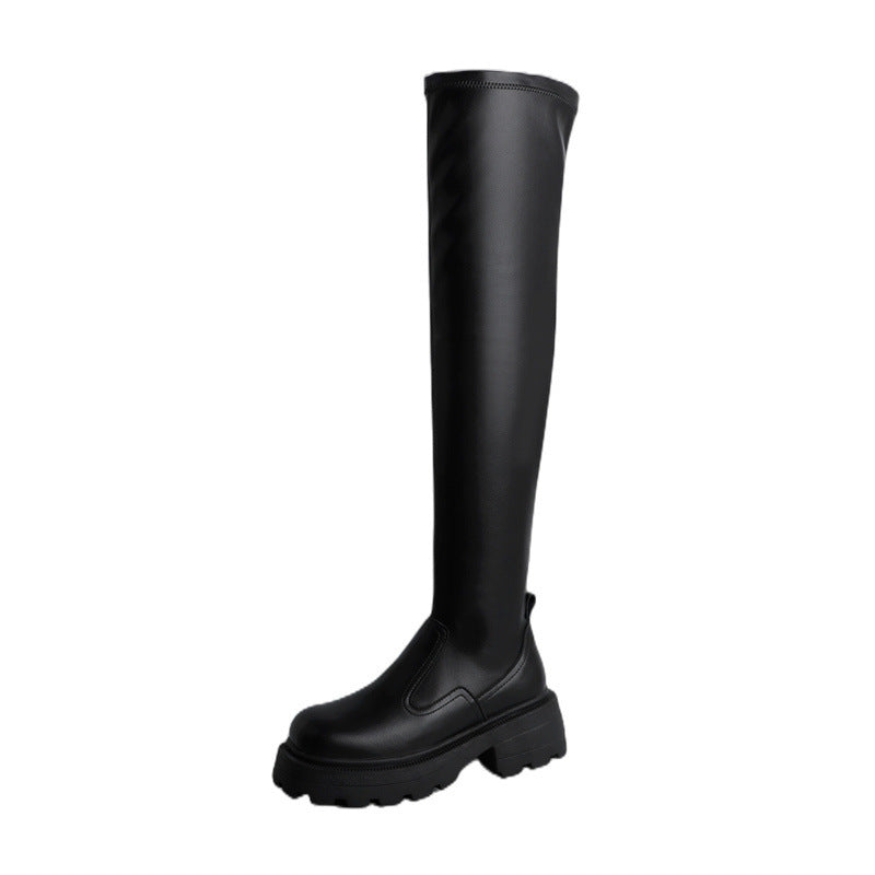 Leather Platform Elastic Over-the-knee Boots