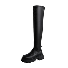 Leather Platform Elastic Over-the-knee Boots