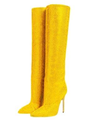 Women's Fashion Pointed Toe Stiletto Rhinestone Tall Boots - Mubimart