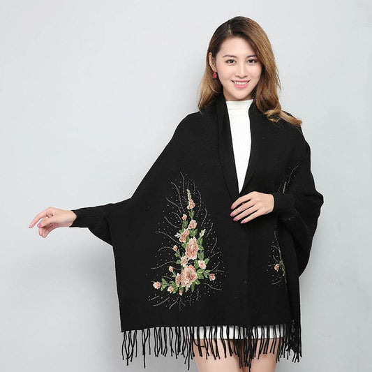 Female winter embroidered shawls with sleeves all-match - Mubimart