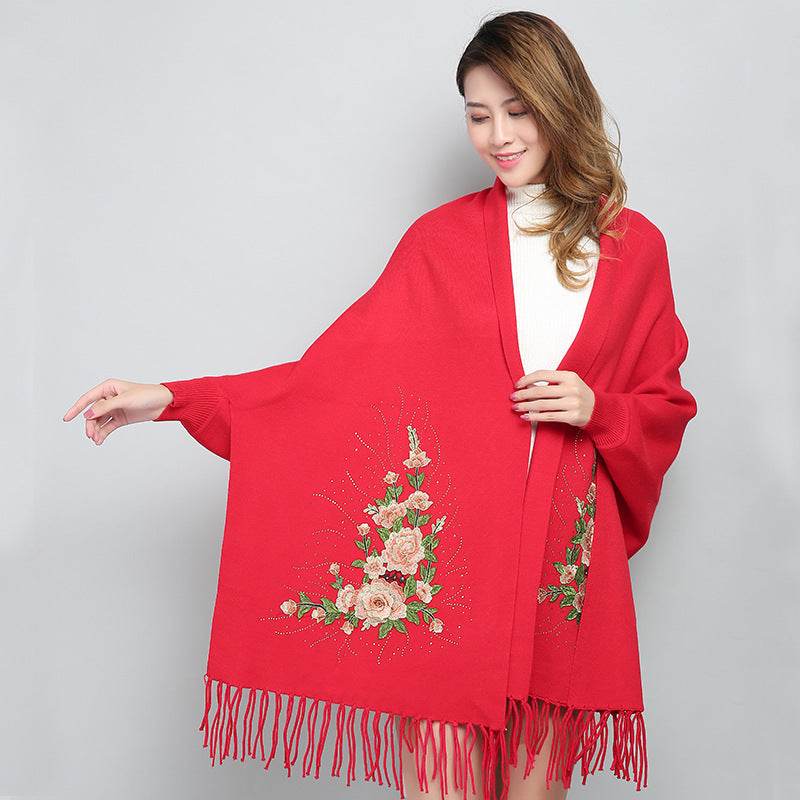 Female winter embroidered shawls with sleeves all-match - Mubimart