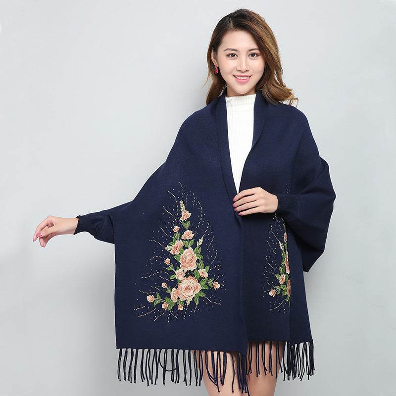 Female winter embroidered shawls with sleeves all-match - Mubimart
