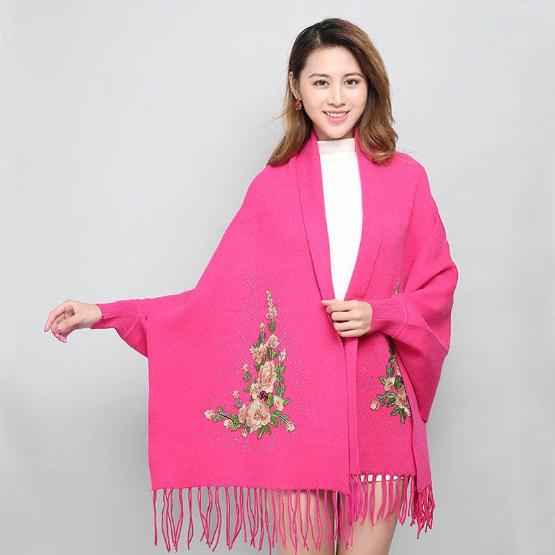 Female winter embroidered shawls with sleeves all-match - Mubimart