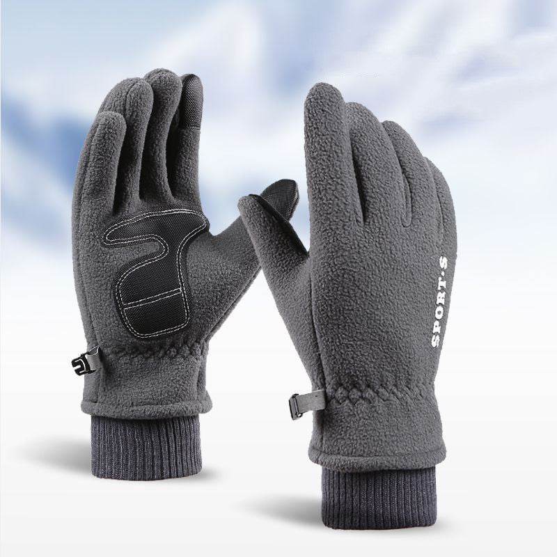 Outdoor Ski Riding Gloves Winter Polar Fleece Flip Cover Winter Gloves Men And Women Plus Velvet Thickened Warm Touch Screen Gloves - Mubimart
