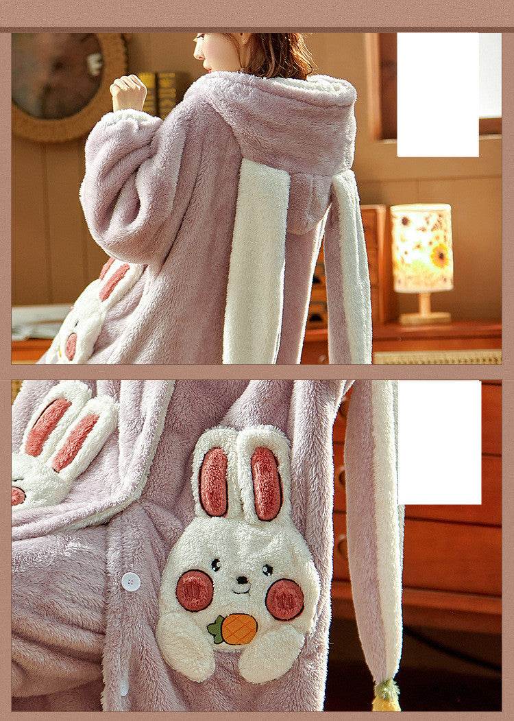 Coral Fleece Nightgown Plus Velvet Thick Plush Home Service - Mubimart