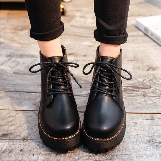 Booties British style lace-up Harajuku Martin boots - Mubimart