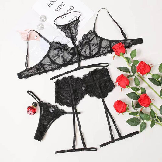 Women's Halter Garter Belt Three-piece Set - Mubimart