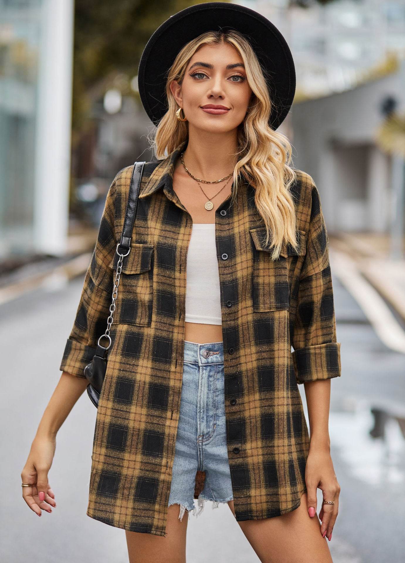 European And American Autumn And Winter Leisure Long Sleeve Flannel Plaid Pocket Shirt - Mubimart