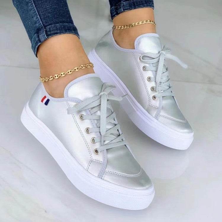 Lace-up Flats Slip On Sneakers Walking Shoes - Mubimart