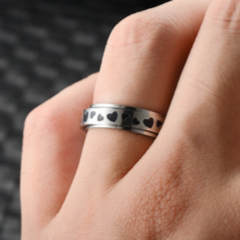 Heart-shaped Rotatable Titanium Steel Ring For Men