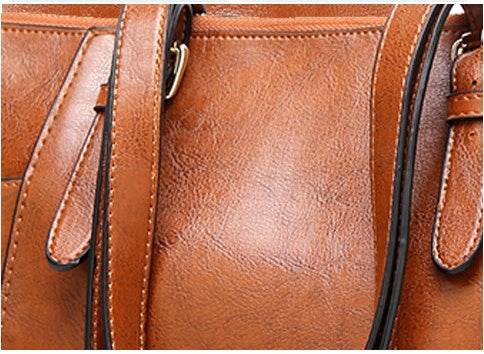 Oil Wax Leather Women Handbag Large Capacity Tote Bag - Mubimart