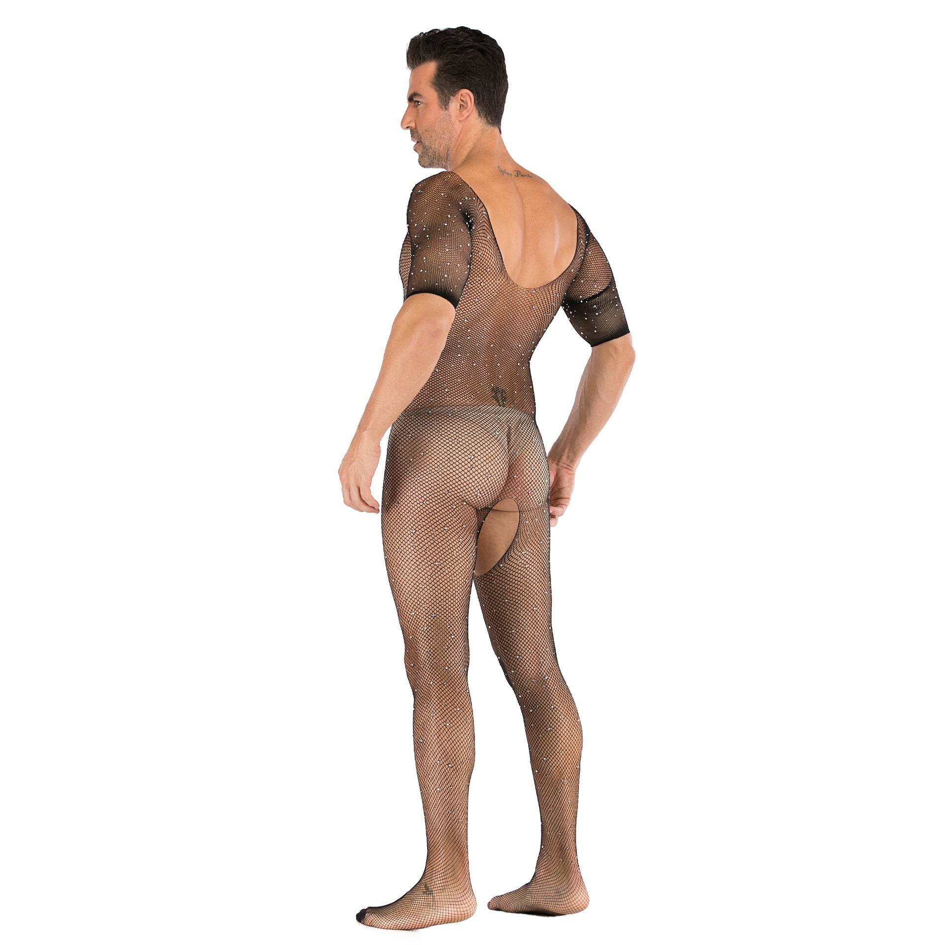 Mens Shiny Full Body Mesh Underwear With Diamonds - Mubimart