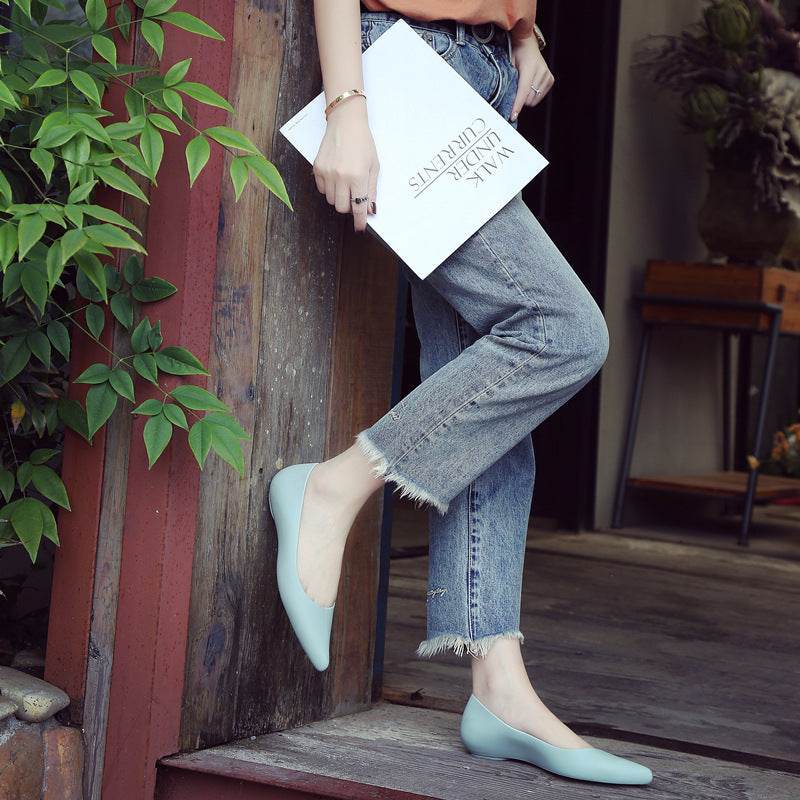 Summer Shallow Rain Boots Women Flat Jelly Shoes - Mubimart