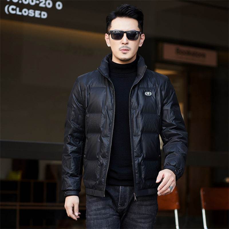 Down Jacket Men's Stand Collar Knitted Sleeve Casual Duck Down Coat - Mubimart