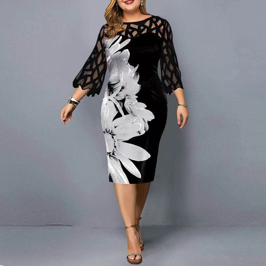Lace Stitching Plus Size Women Dress - Mubimart