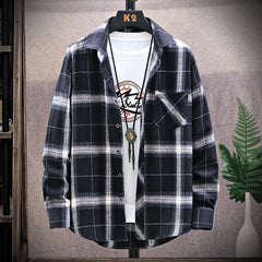 Flannel Brushed Plaid Slim Fit Long Sleeved Shirt