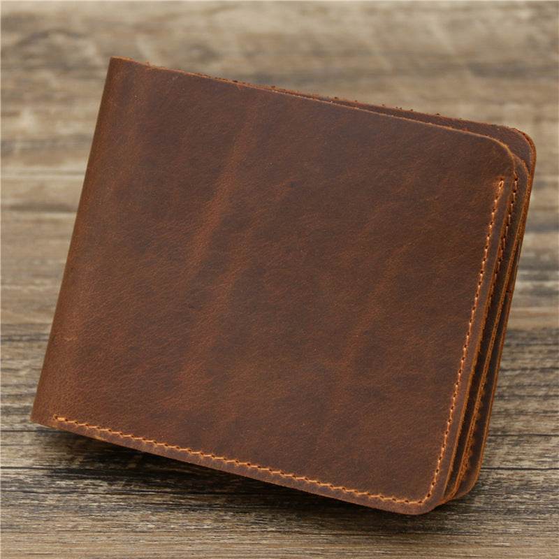 Men's Wallet Leather Wallet Retro Rough Tri-fold First Layer Cowhide - Mubimart