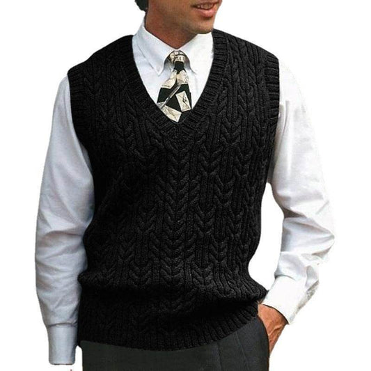 Knitted Vest V-neck Sweater Solid Color Casual - Mubimart